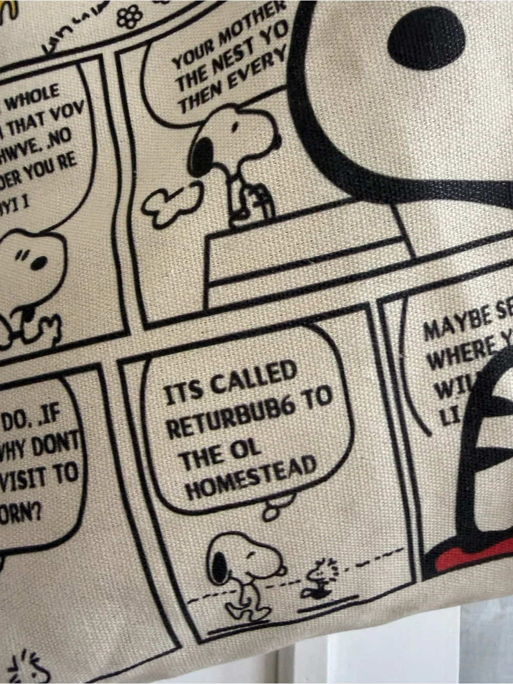 SHEIN Cream & Black Peanuts Snoopy Comic Canvas Tote